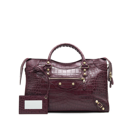 BALENCIAGA MEDIUM GIANT Purse BURGUNDY CROCODILE EMBOSSED LEATHER