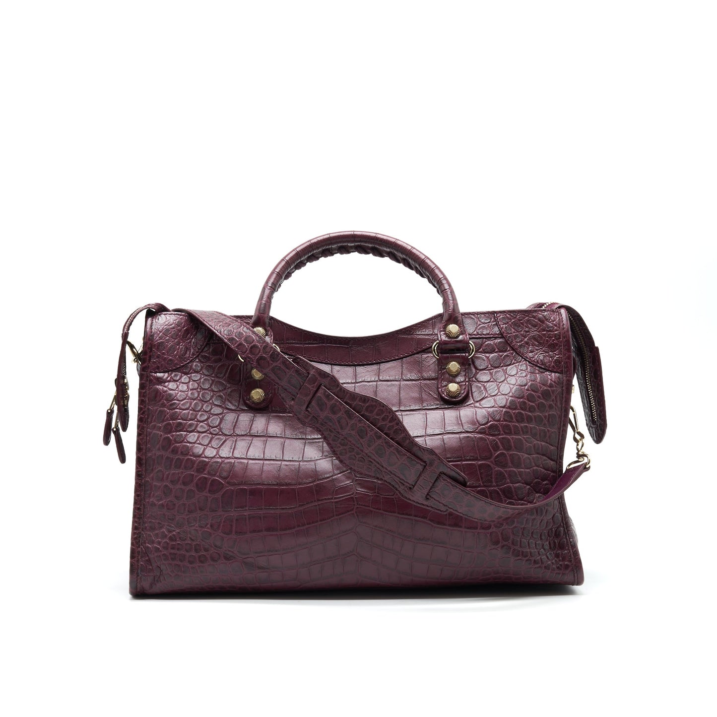 BALENCIAGA MEDIUM GIANT Purse BURGUNDY CROCODILE EMBOSSED LEATHER