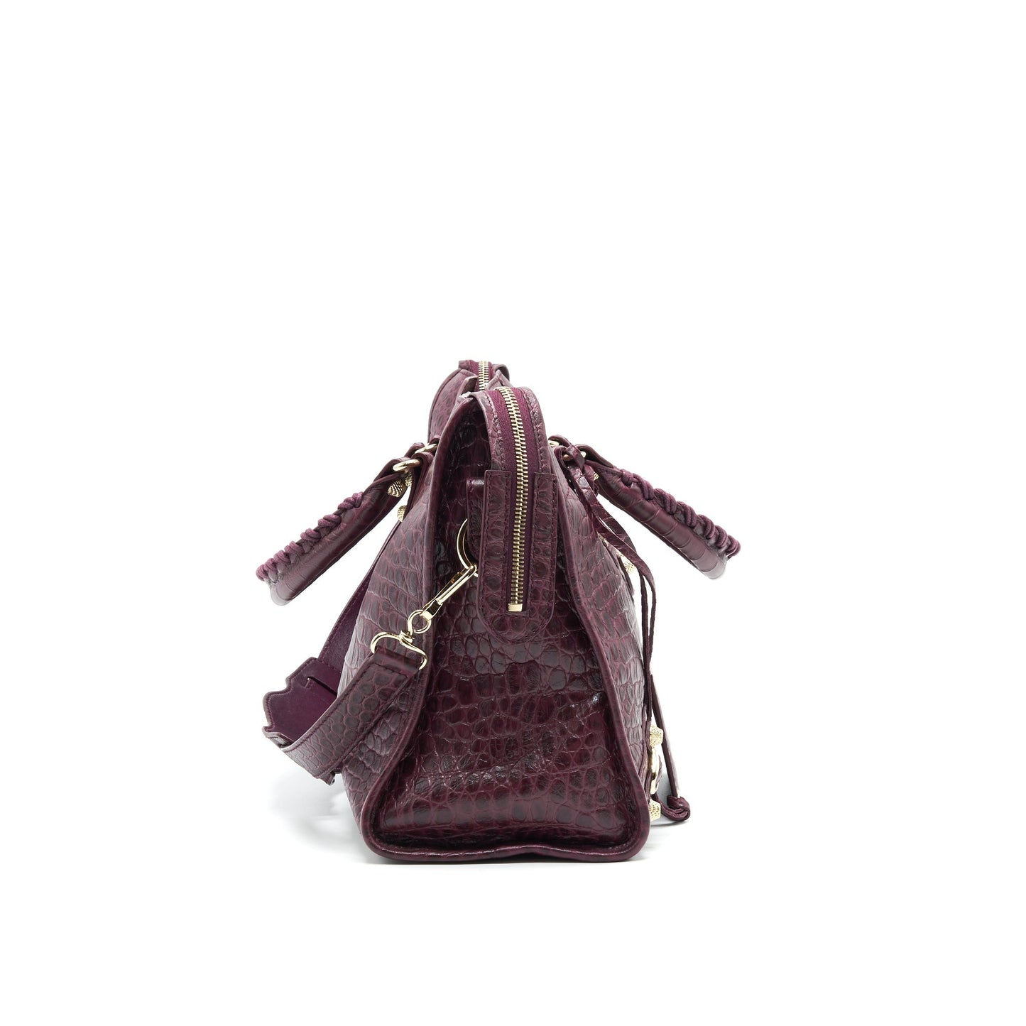 BALENCIAGA MEDIUM GIANT Purse BURGUNDY CROCODILE EMBOSSED LEATHER