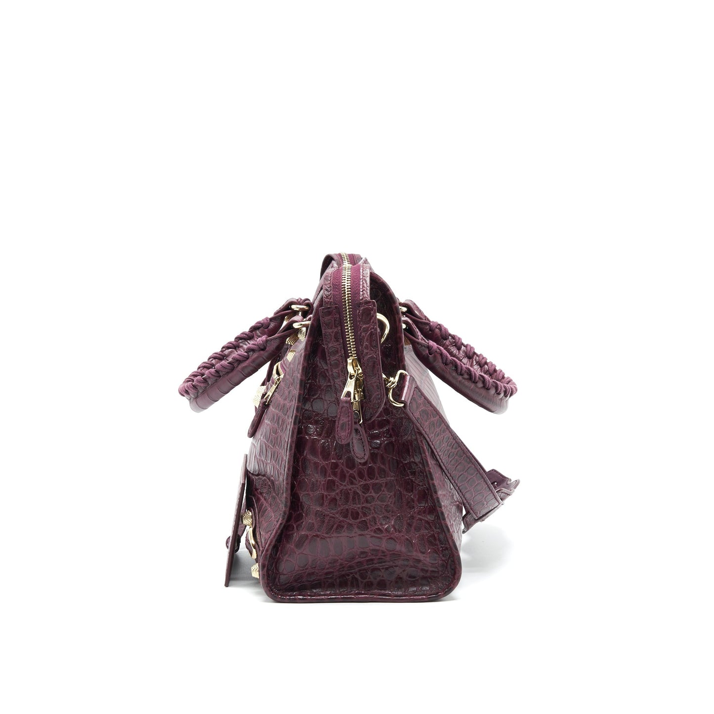 BALENCIAGA MEDIUM GIANT Purse BURGUNDY CROCODILE EMBOSSED LEATHER