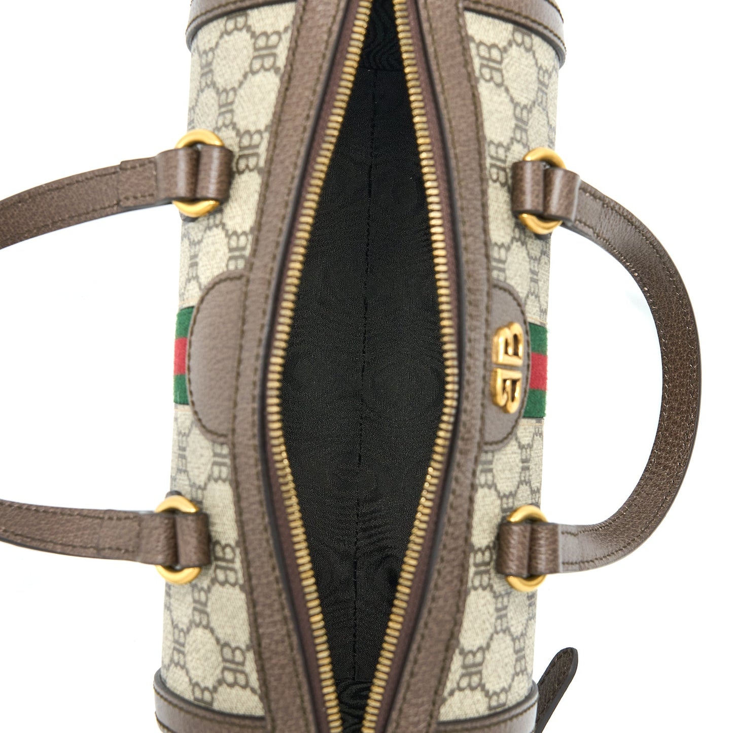 Balenciaga X Gucci Bowling Purse Canvas/Leather Brown Brushed