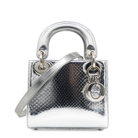 Dior Metallic Snakeskin Mini Lady Dior Silver