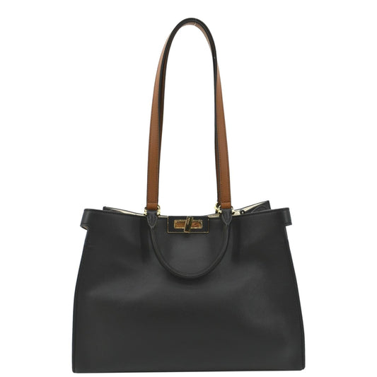 FENDI Peekaboo X-Lite Leather Tote Bag Black
