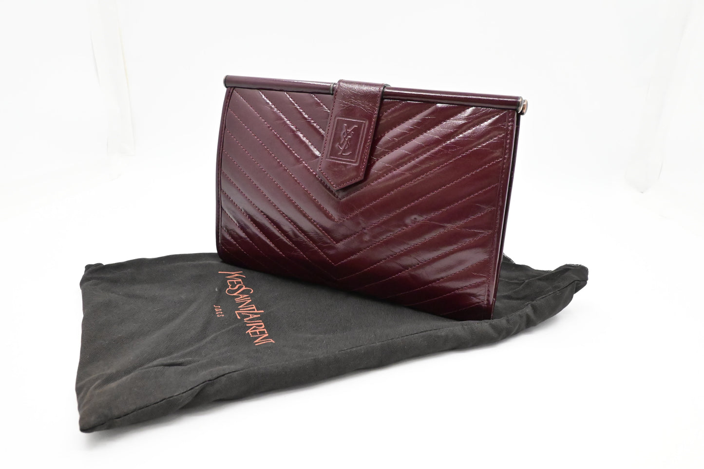 YSL Saint Laurent Pouch in Burgundy Chevron Leather