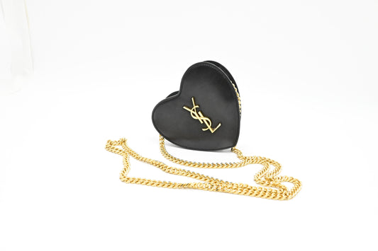 YSL Saint Laurent Mini Love Heart in Black Leather