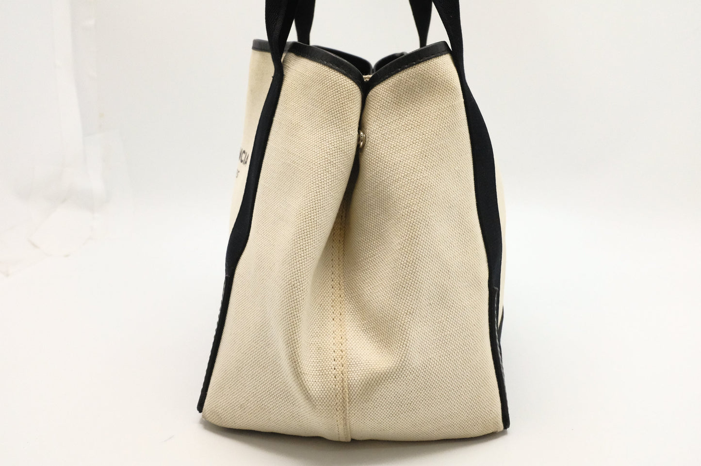 Balenciaga Navy Cabas Small Tote in Ecru and Black Canvas