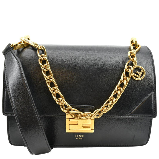 FENDI Kan U Leather Shoulder Bag Black