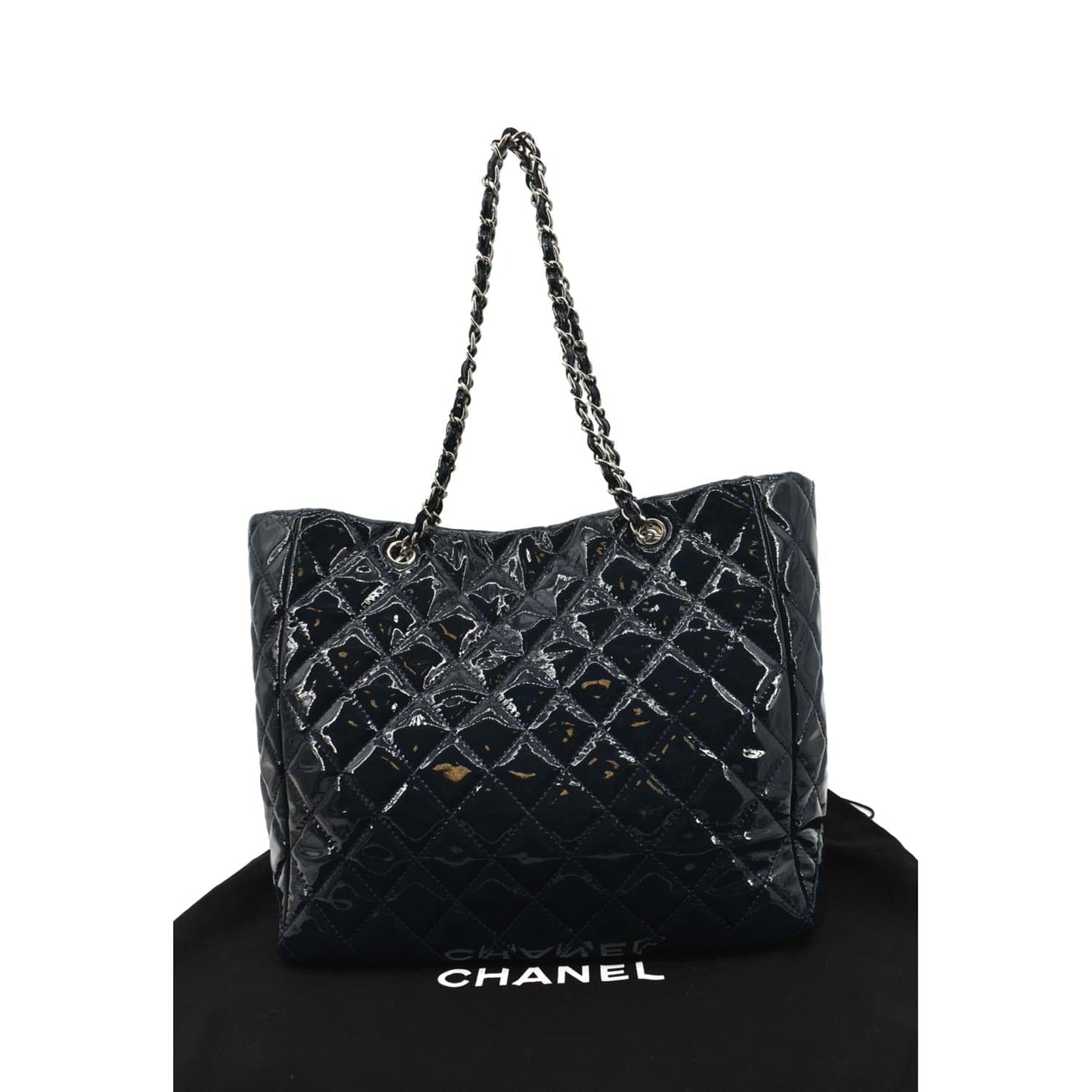 CHANEL Chic Glitter Large Patent Leather Tote Bag Blue