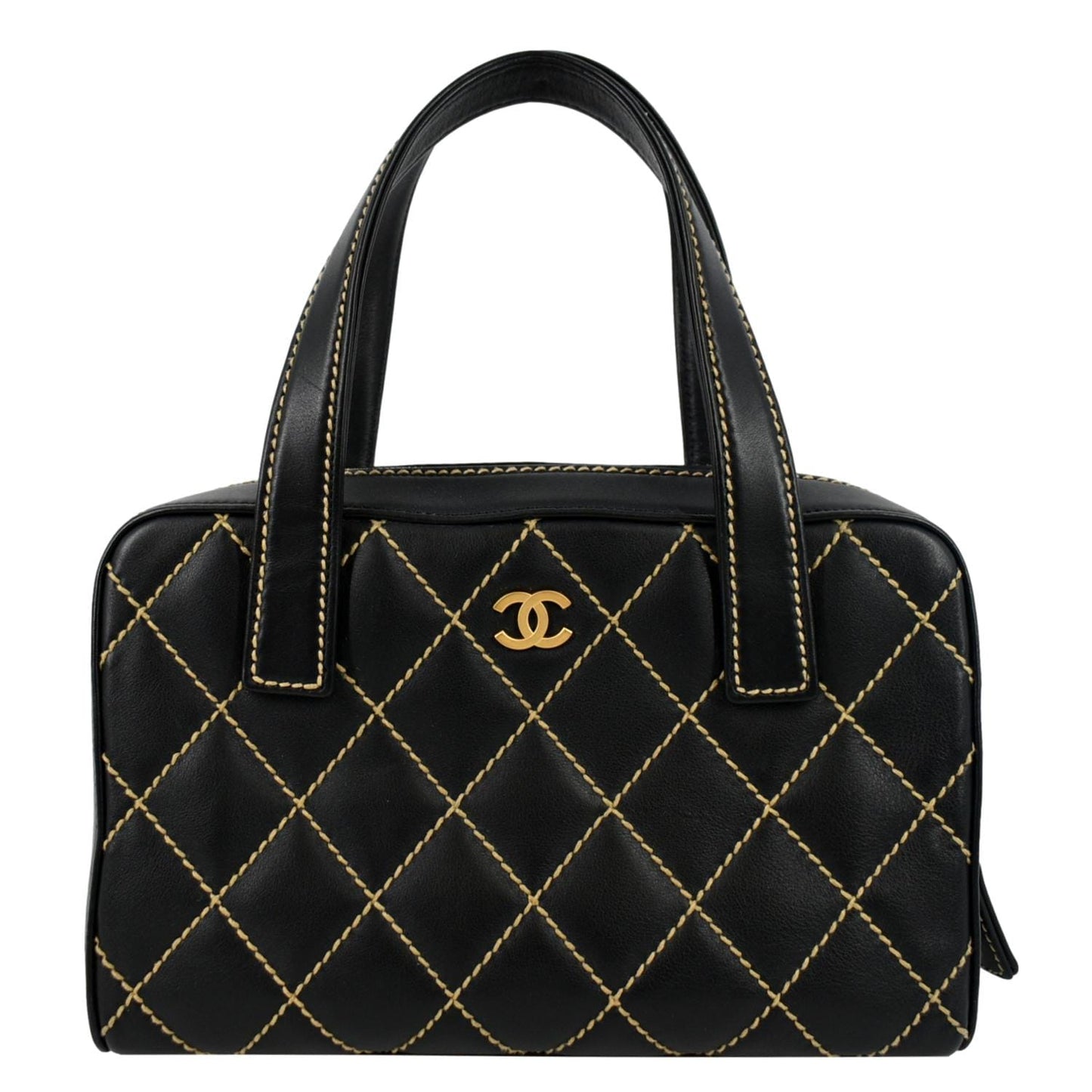 CHANEL CC Wild Stitch   Calfskin Leather Tote Bag Black