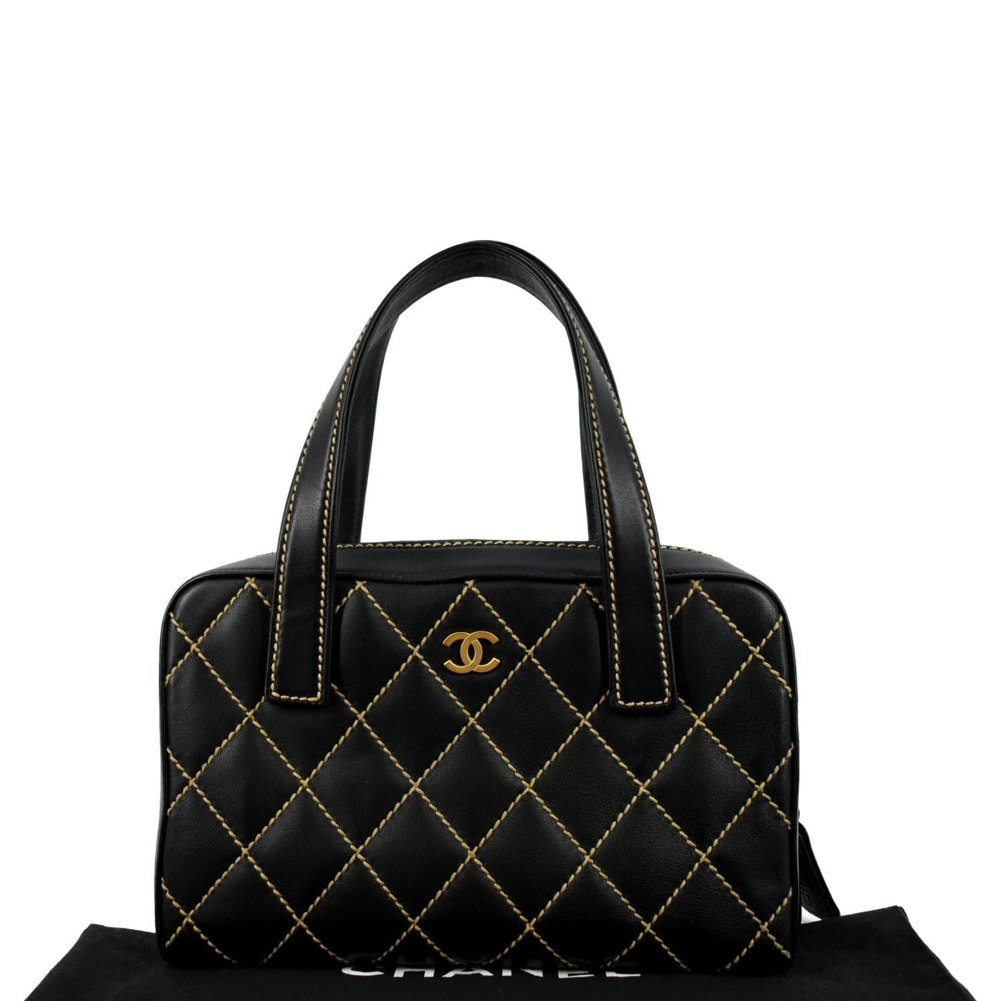 CHANEL CC Wild Stitch   Calfskin Leather Tote Bag Black