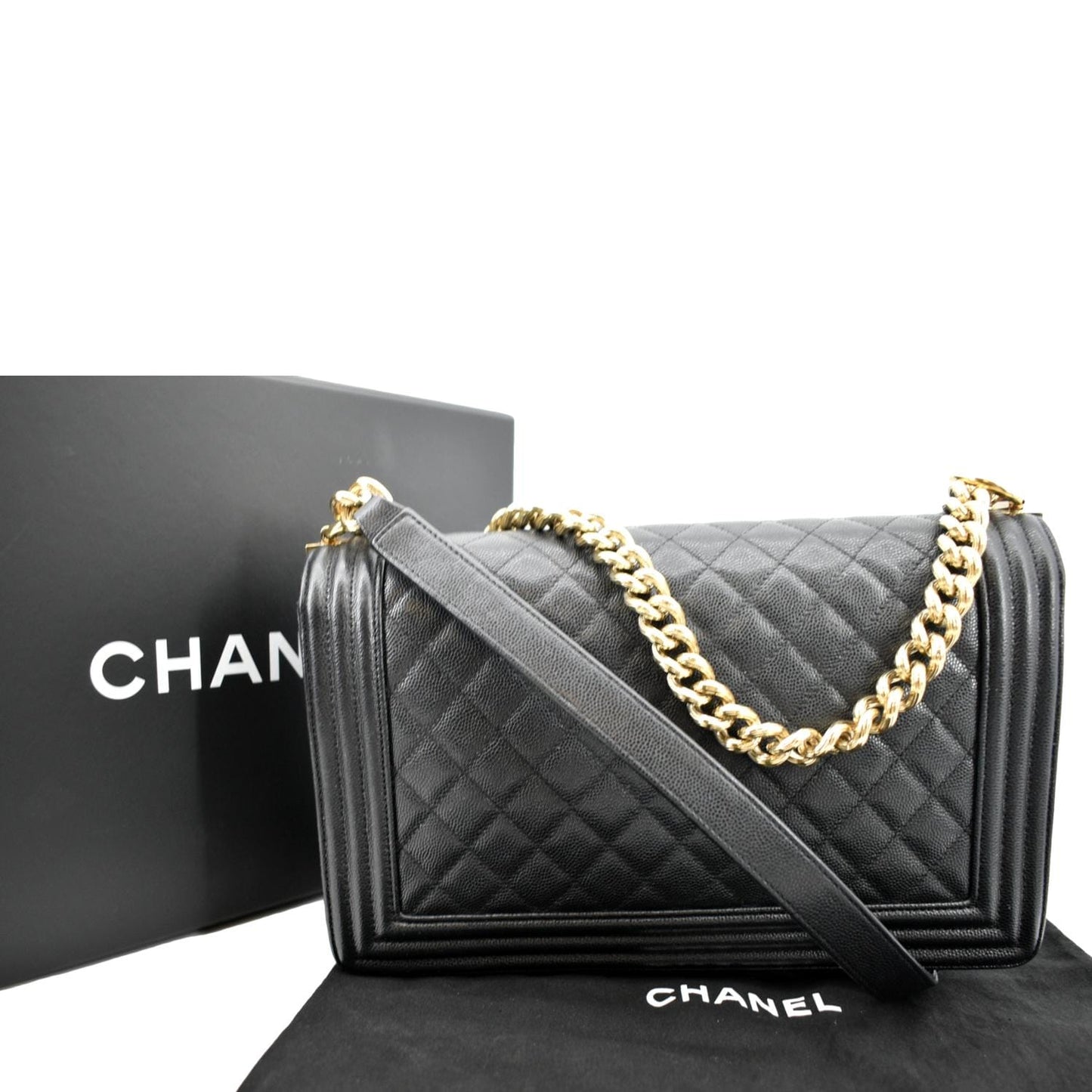 CHANEL Boy New Medium Chevron Caviar Shoulder Bag Black