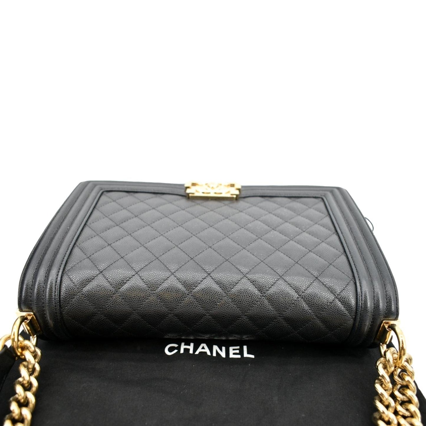 CHANEL Boy New Medium Chevron Caviar Shoulder Bag Black