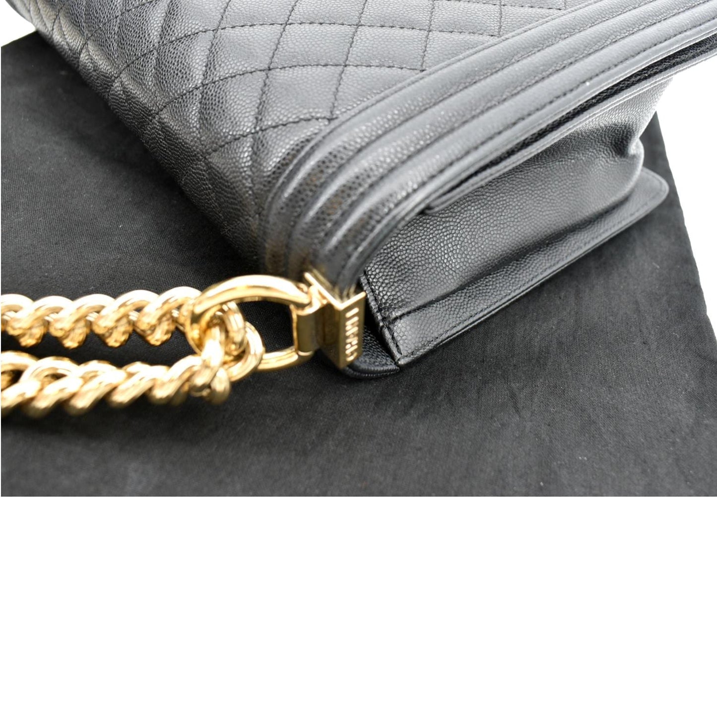 CHANEL Boy New Medium Chevron Caviar Shoulder Bag Black