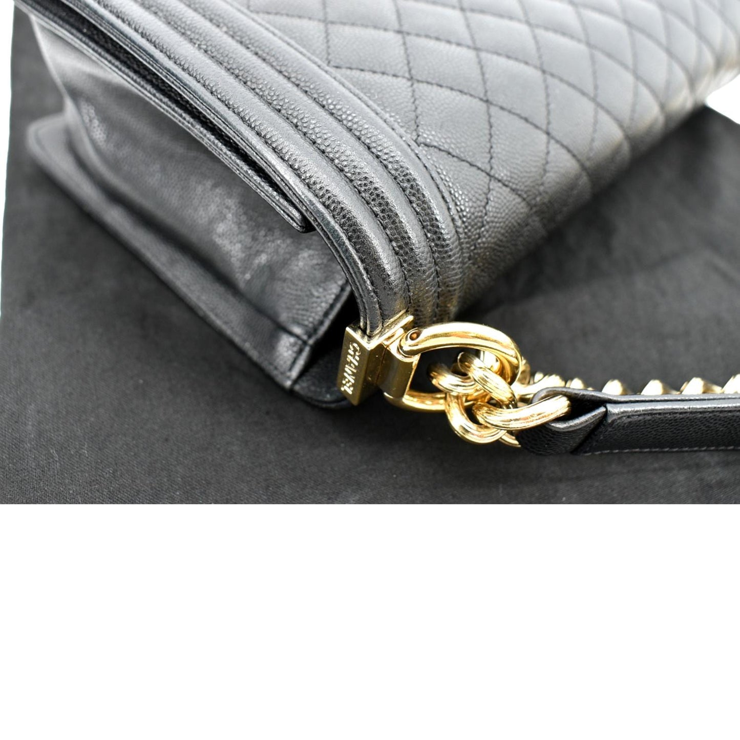 CHANEL Boy New Medium Chevron Caviar Shoulder Bag Black