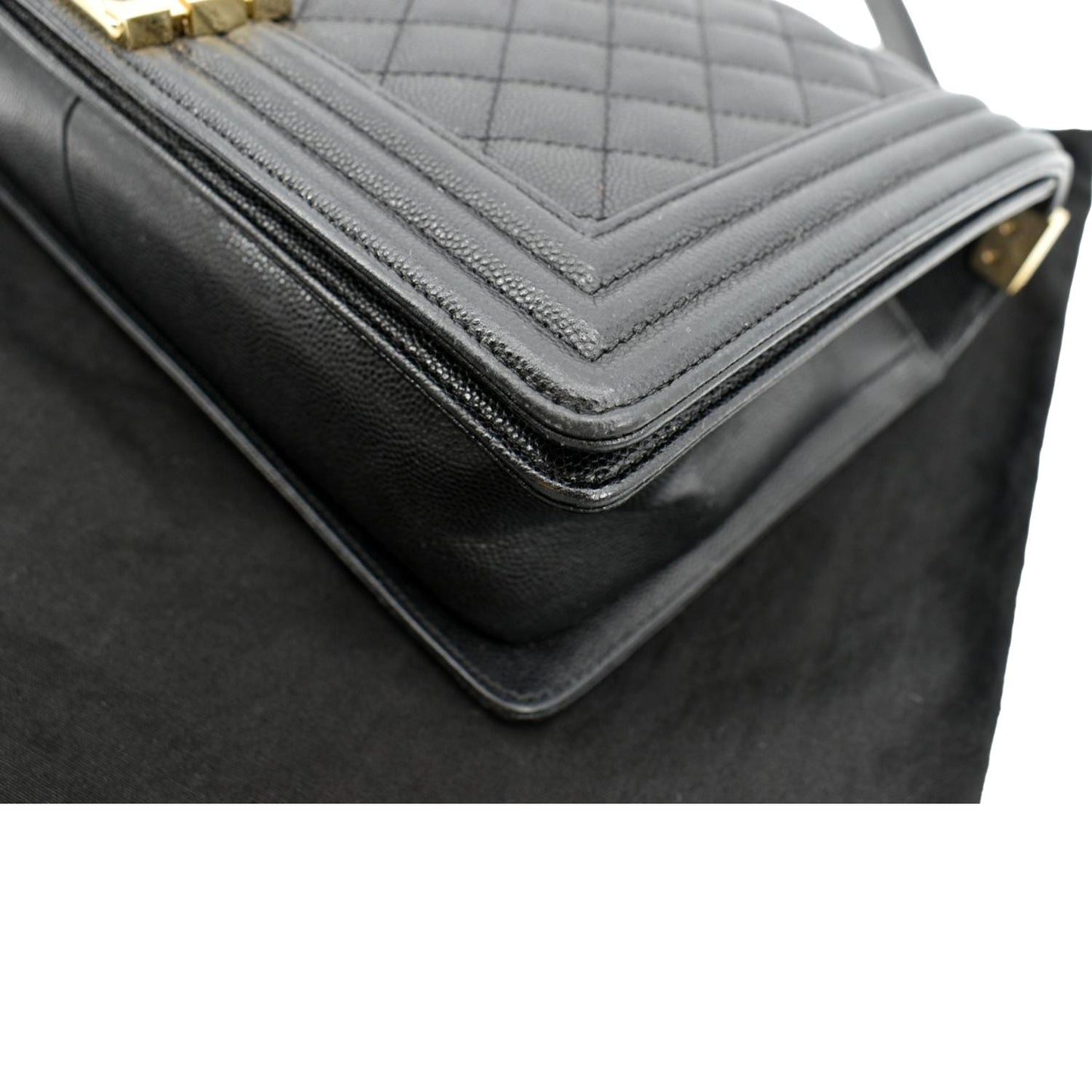 CHANEL Boy New Medium Chevron Caviar Shoulder Bag Black