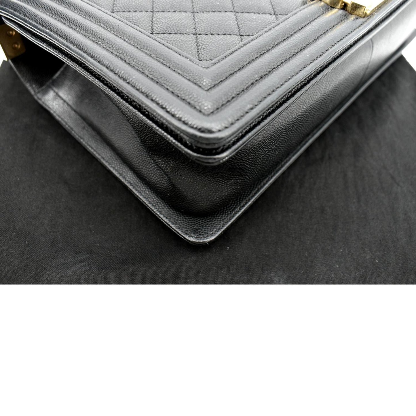 CHANEL Boy New Medium Chevron Caviar Shoulder Bag Black