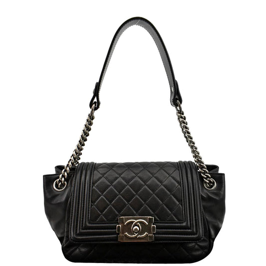 CHANEL Boy Leather Shopping Tote Bag Black