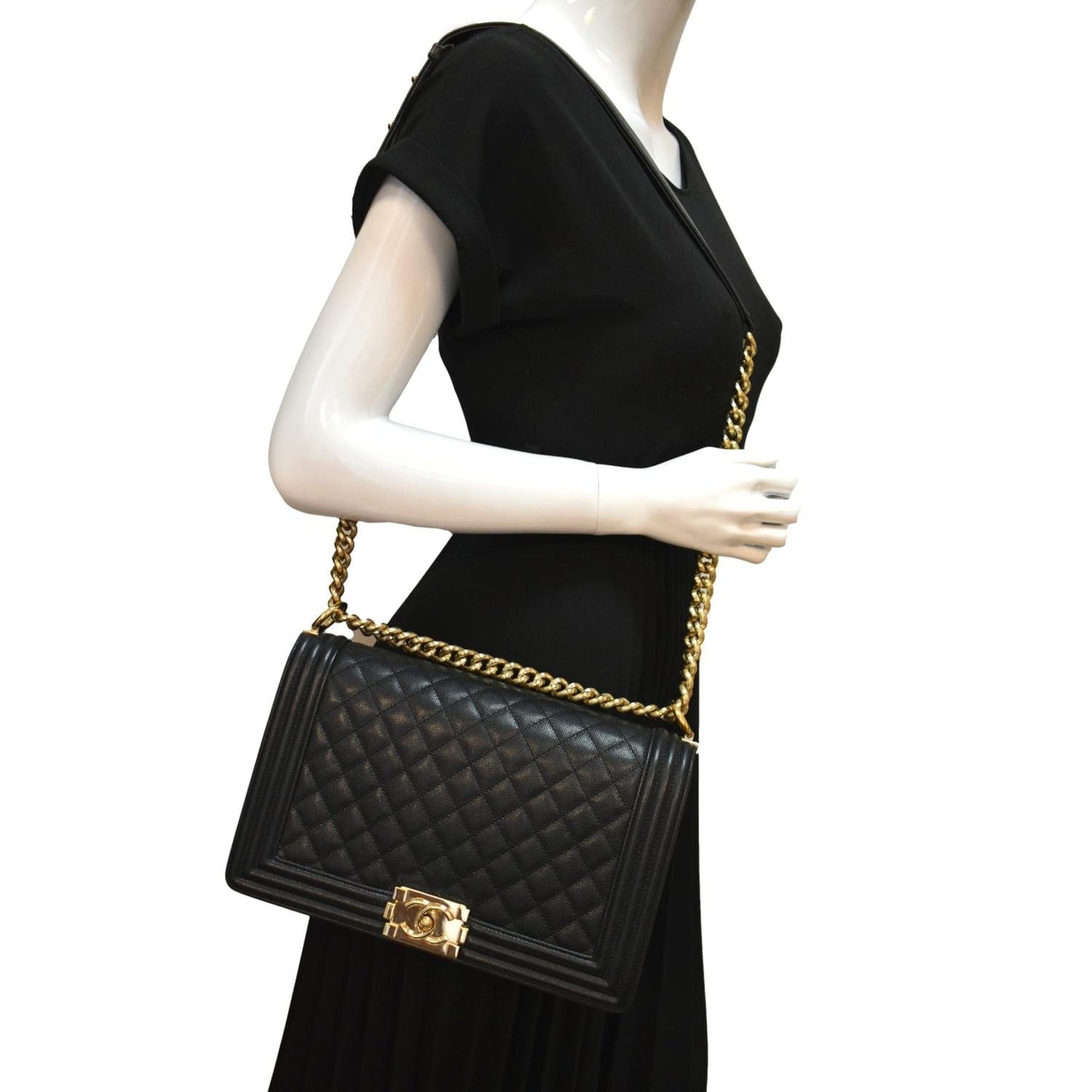 CHANEL Boy New Medium Chevron Caviar Shoulder Bag Black