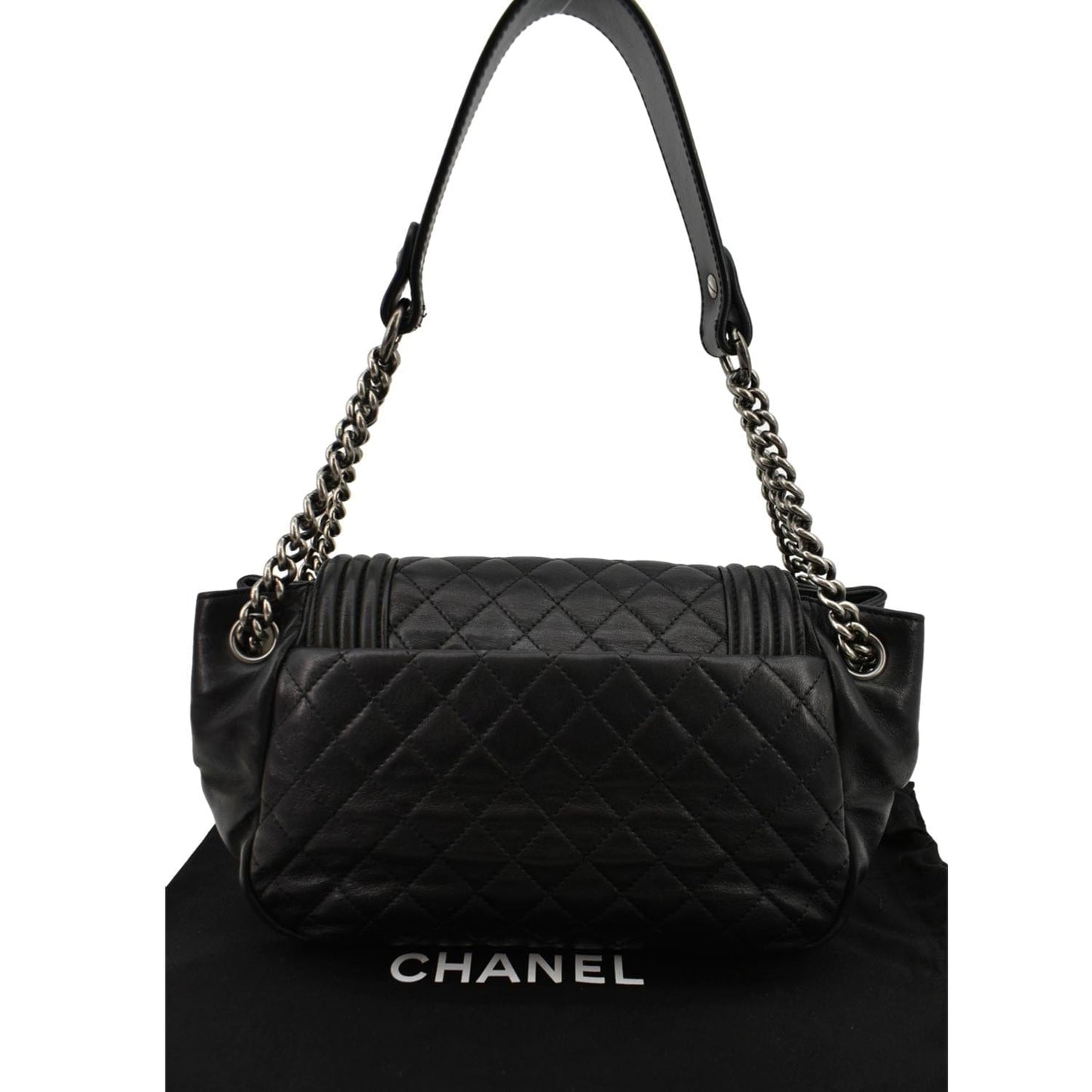 CHANEL Boy Leather Shopping Tote Bag Black