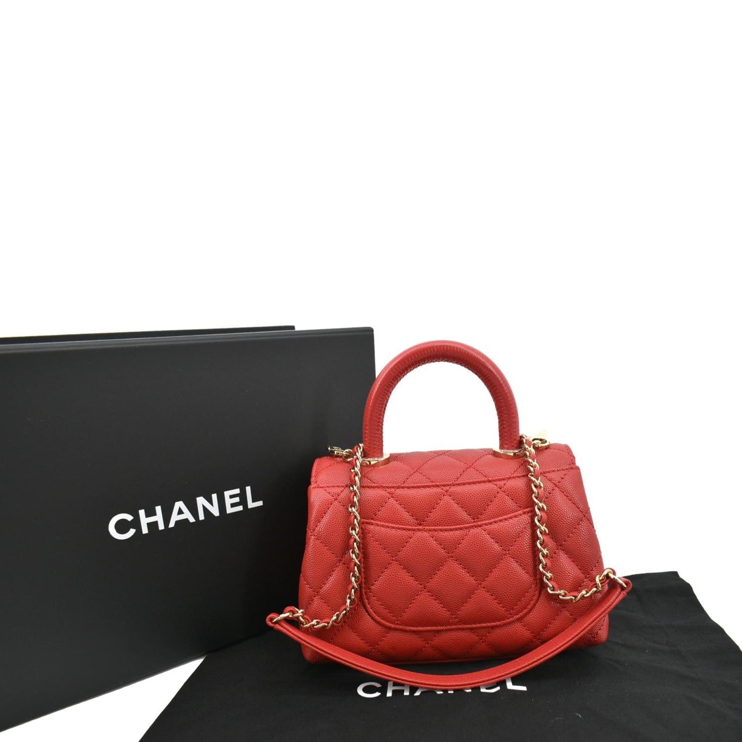 CHANEL Coco Extra Mini Top Handle Caviar Leather Shoulder Bag Red - Hot Deals