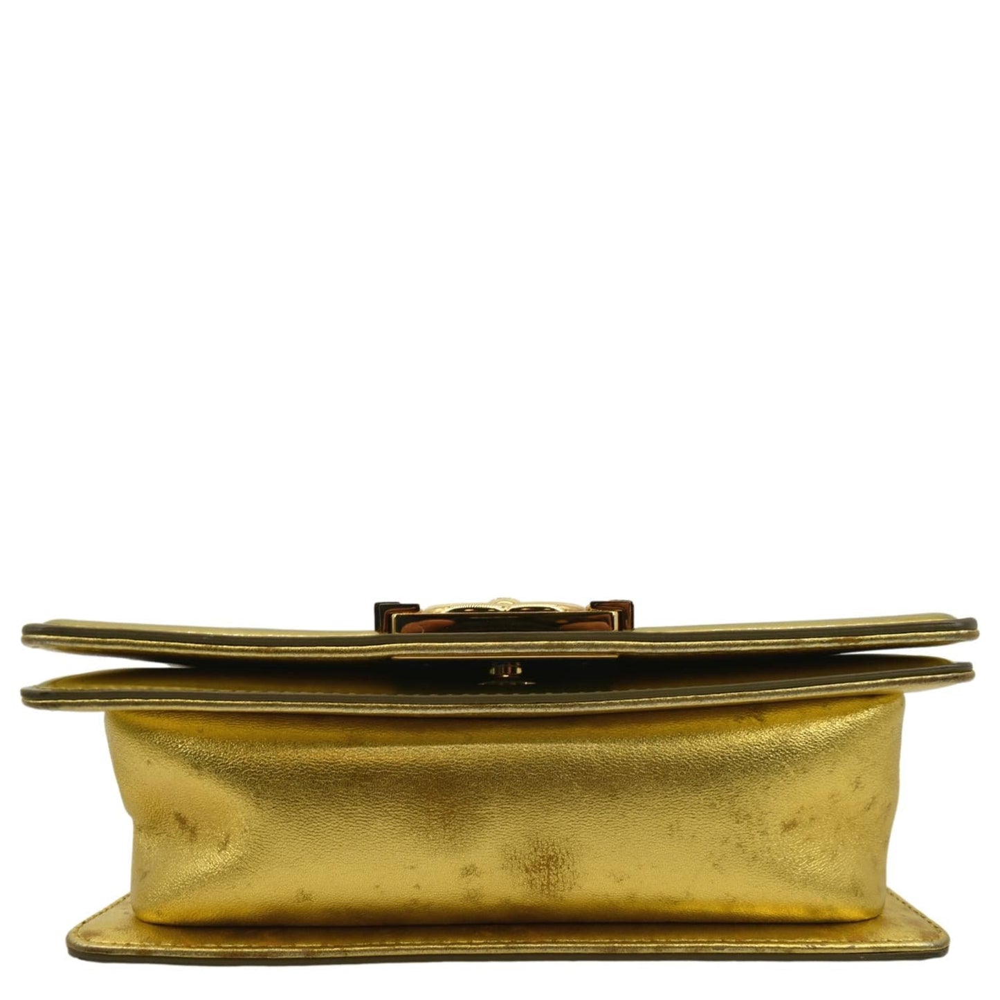 CHANEL Boy Flap Quilted Patent Leather Crossbody Bag Metallic Gold