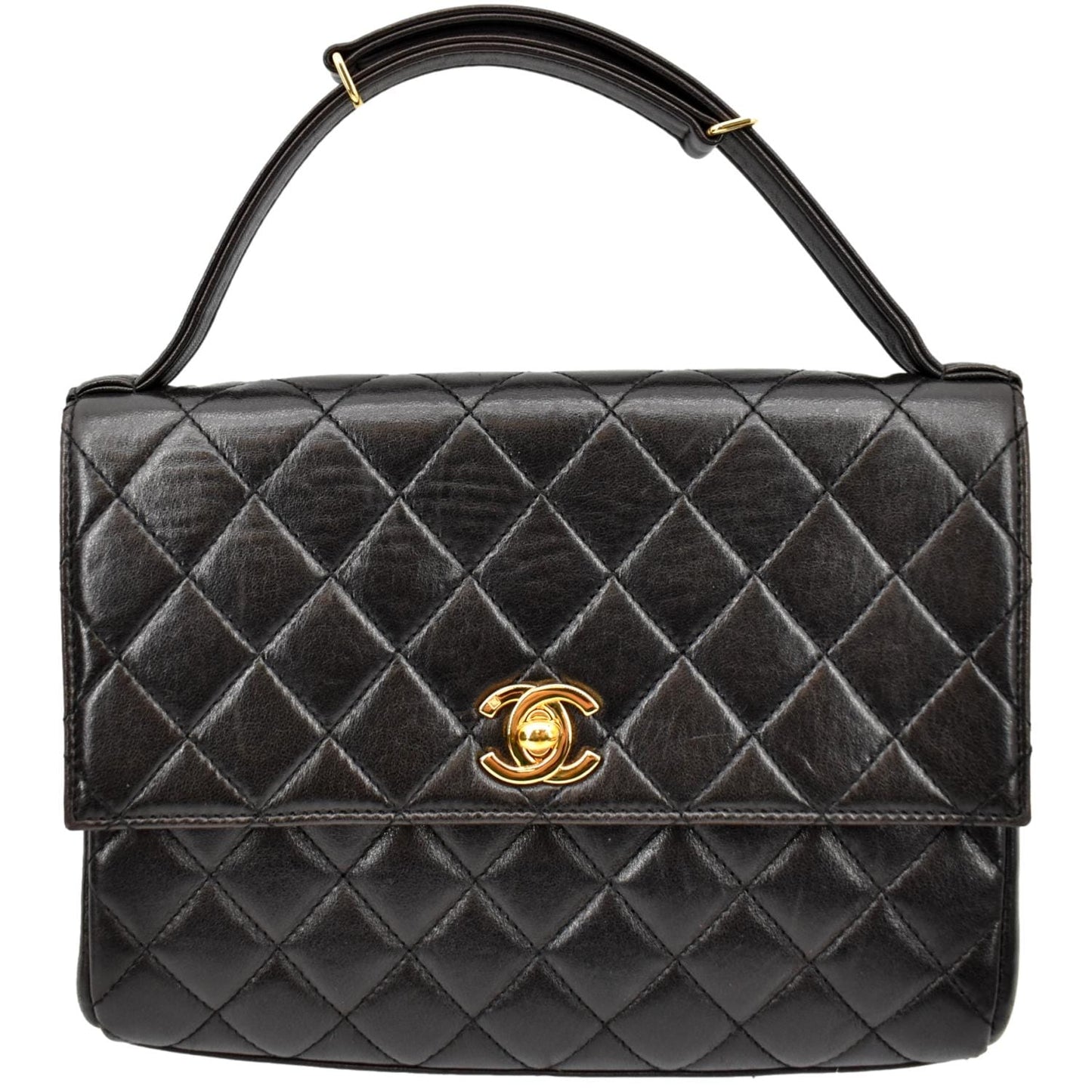 CHANEL   Flap Quilted Leather Top Handle Bag Black