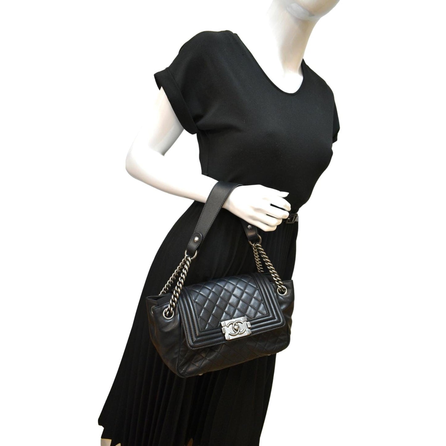 CHANEL Boy Leather Shopping Tote Bag Black