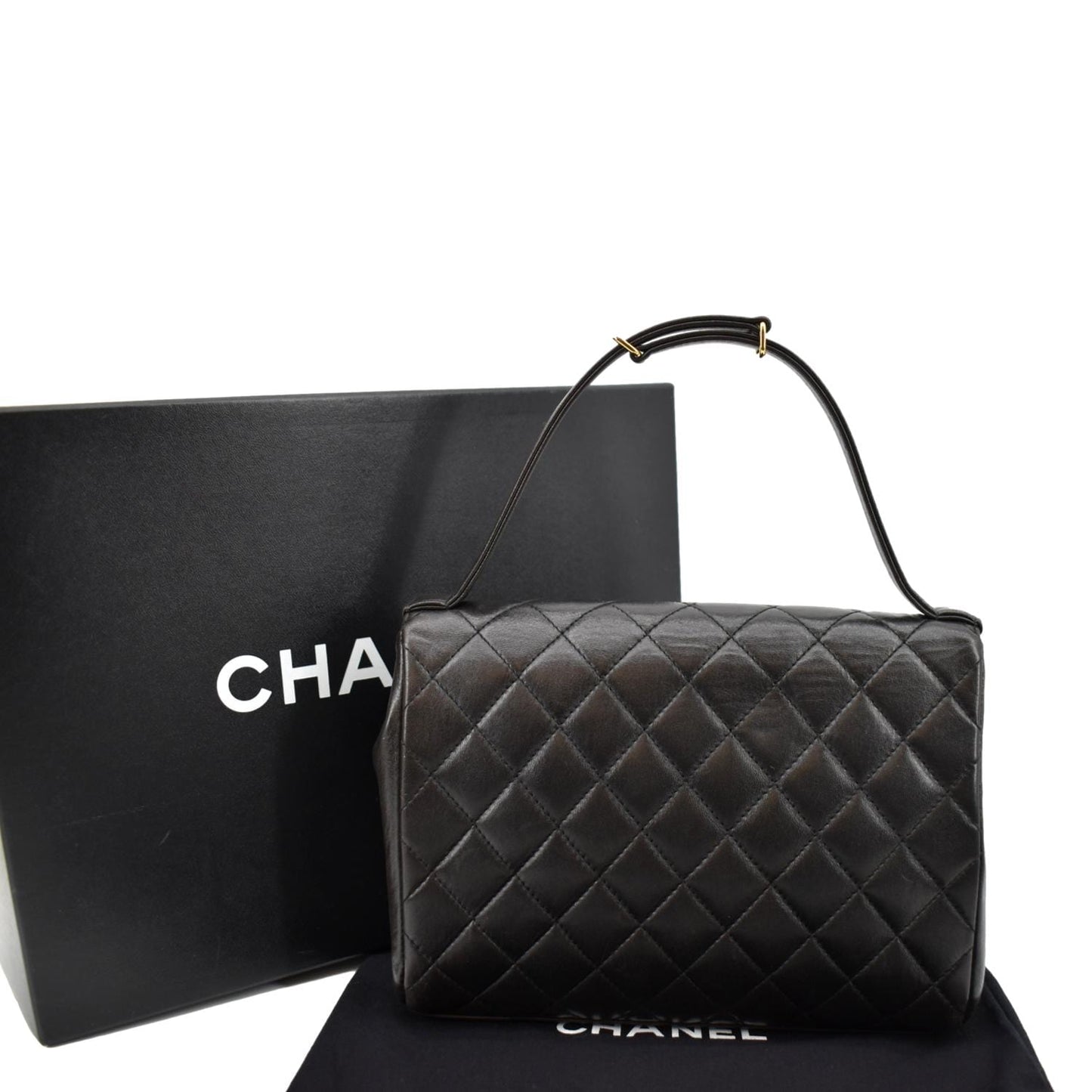 CHANEL   Flap Quilted Leather Top Handle Bag Black