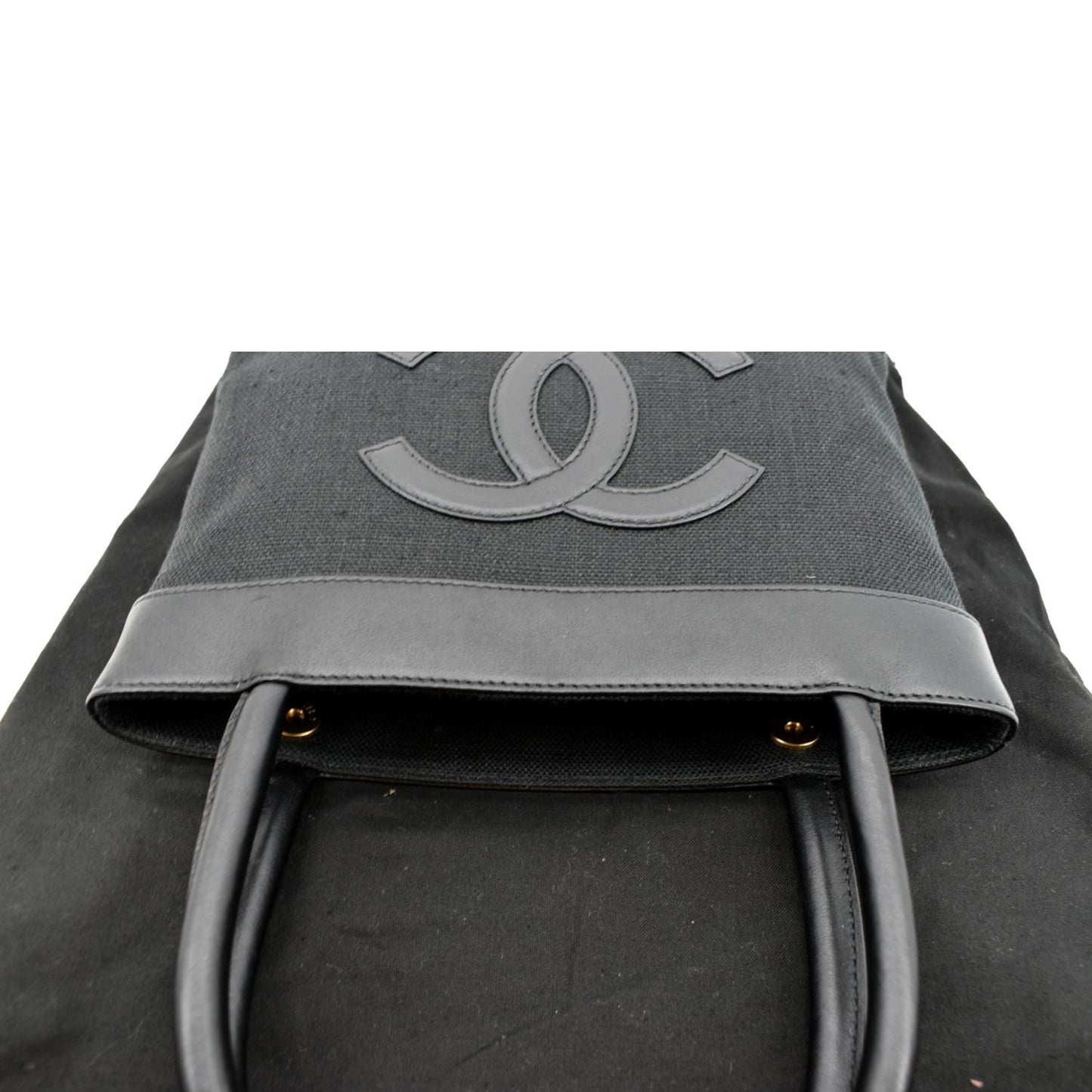 CHANEL Canvas Leather Tote Bag Black