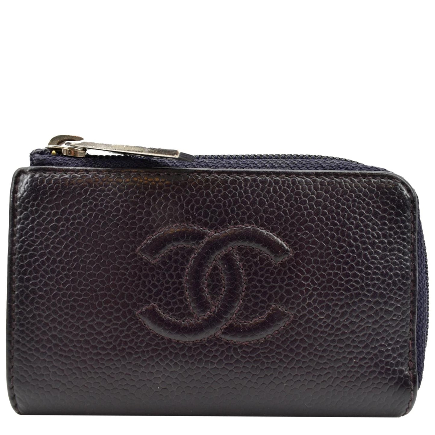 CHANEL O Key Pouch Timeless Caviar Leather Small Purse Purple