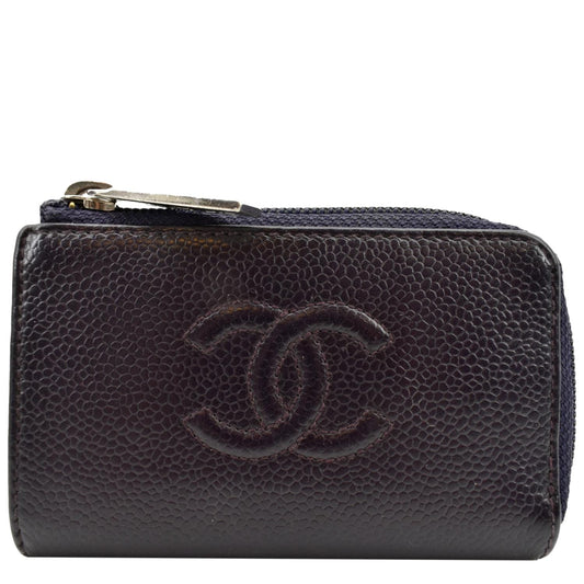 CHANEL O Key Pouch Timeless Caviar Leather Small Purse Purple