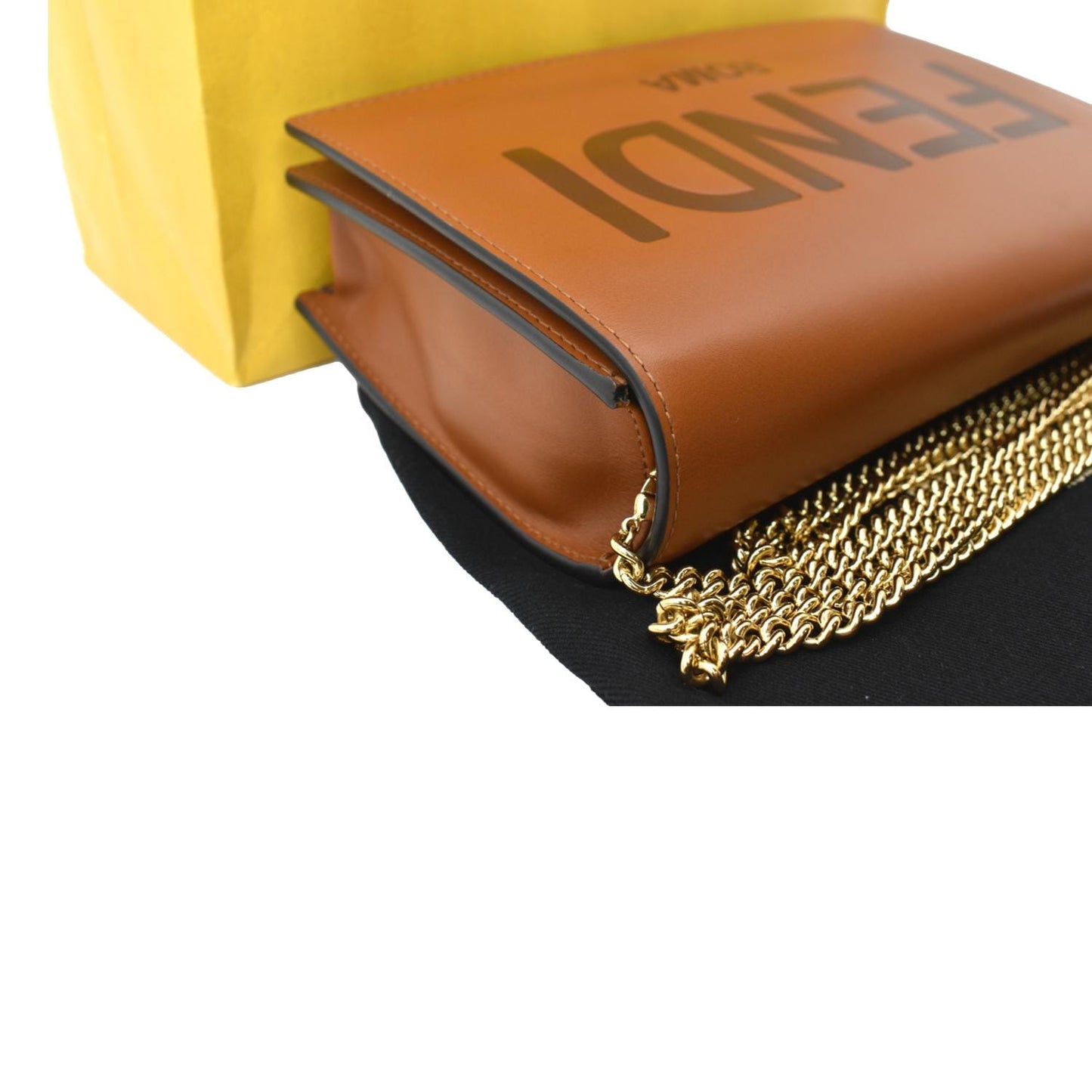 FENDI Roma Leather Wallet on Chain Crossbody Bag Brown