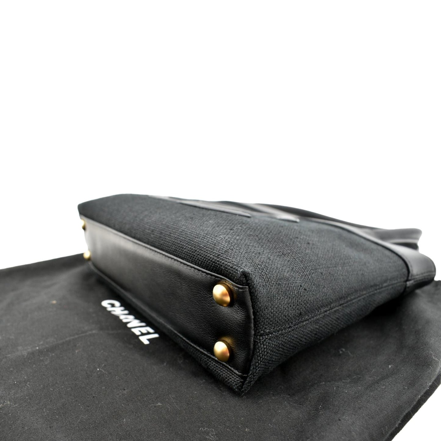 CHANEL Canvas Leather Tote Bag Black