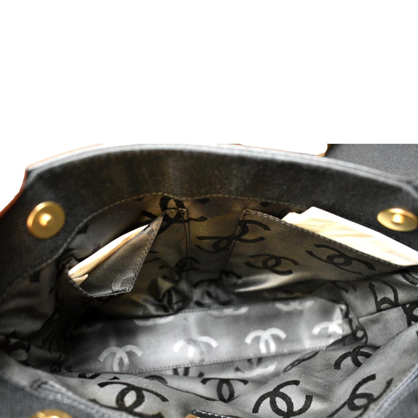 CHANEL Canvas Leather Tote Bag Black