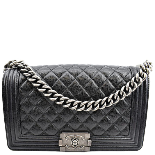 CHANEL Medium Boy Flap Caviar Leather Shoulder Bag Black