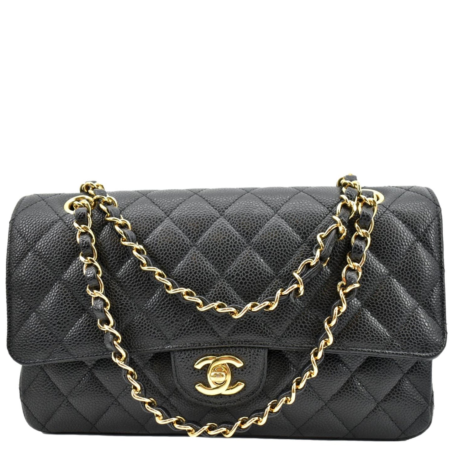 CHANEL Jumbo Double Flap Caviar Leather Shoulder Bag Black