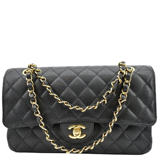 CHANEL Jumbo Double Flap Caviar Leather Shoulder Bag Black