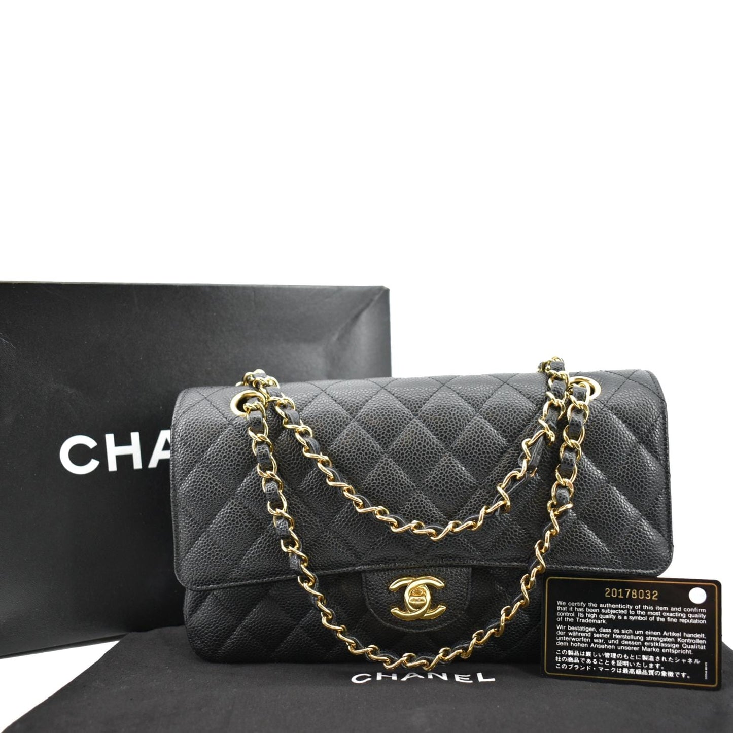CHANEL Jumbo Double Flap Caviar Leather Shoulder Bag Black