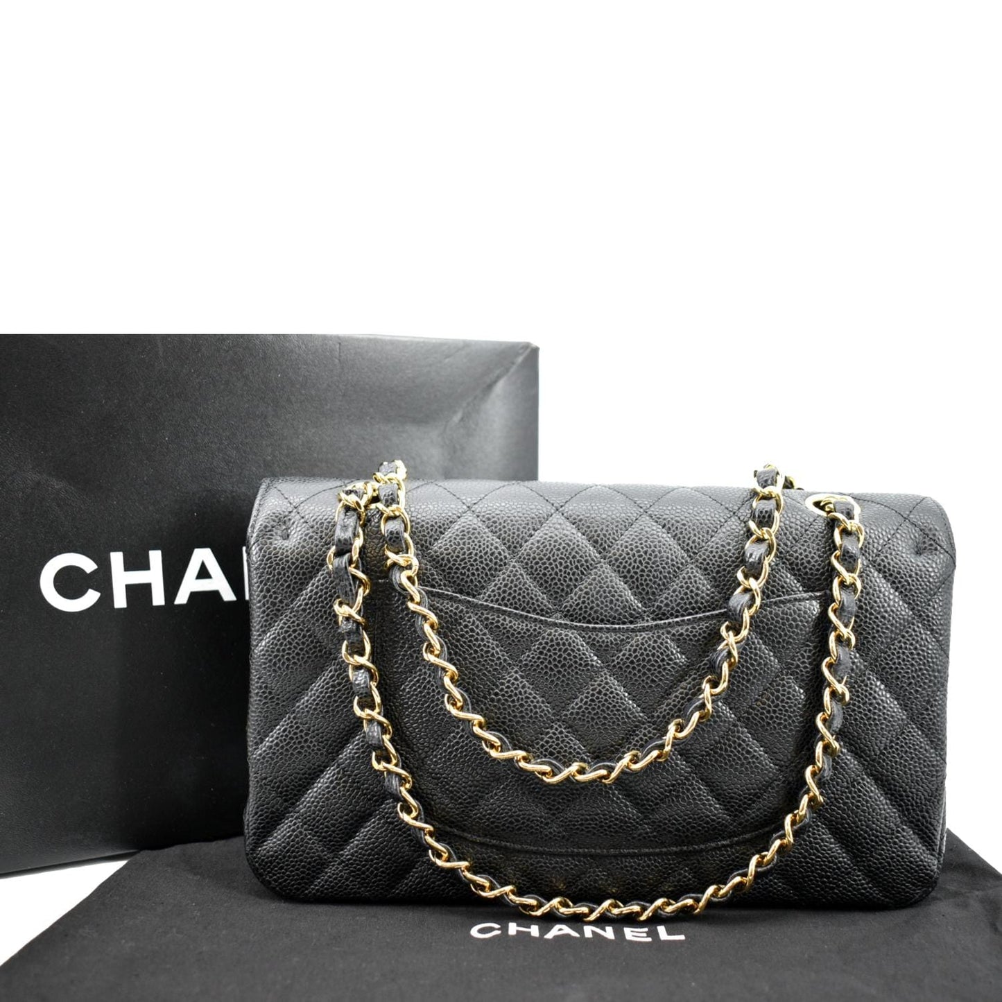 CHANEL Jumbo Double Flap Caviar Leather Shoulder Bag Black