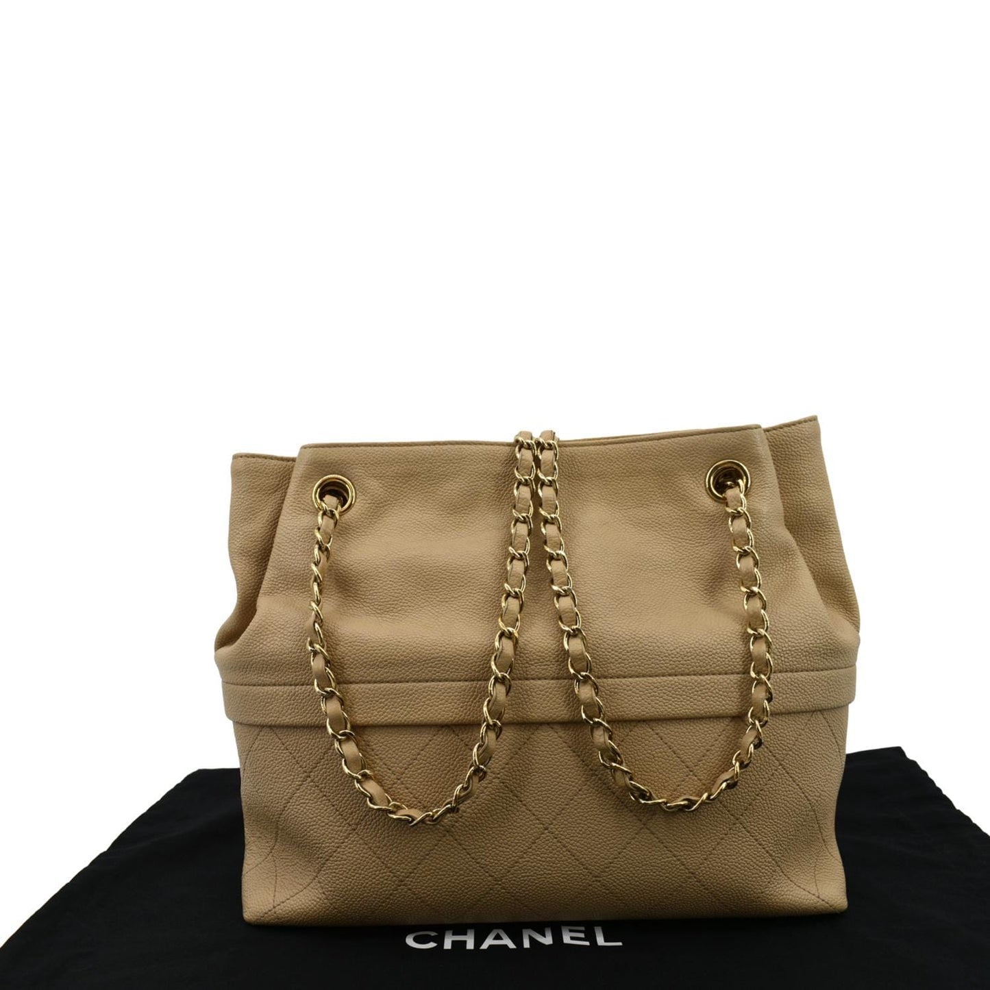 CHANEL Zip Carry Grained Calfskin Leather Shopping Tote Bag Beige