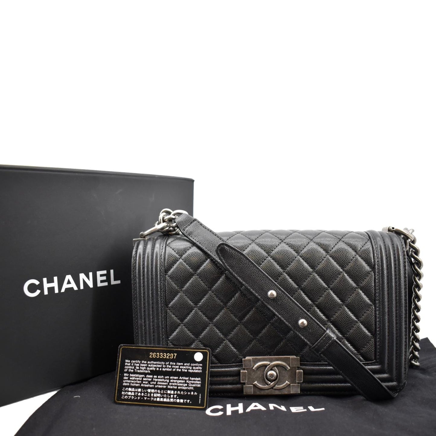 CHANEL Medium Boy Flap Caviar Leather Shoulder Bag Black