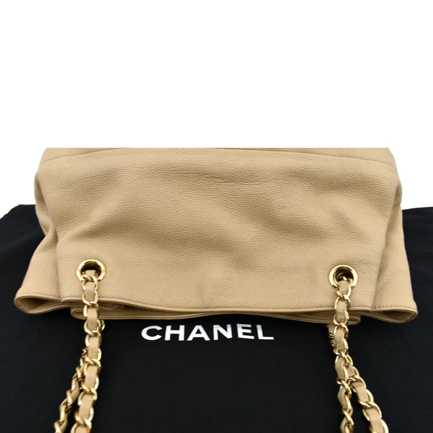 CHANEL Zip Carry Grained Calfskin Leather Shopping Tote Bag Beige