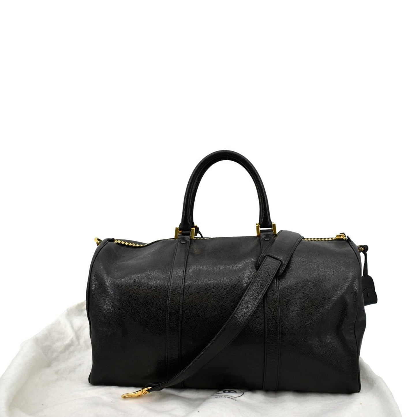 CHANEL   Leather Boston Shoulder Bag Black