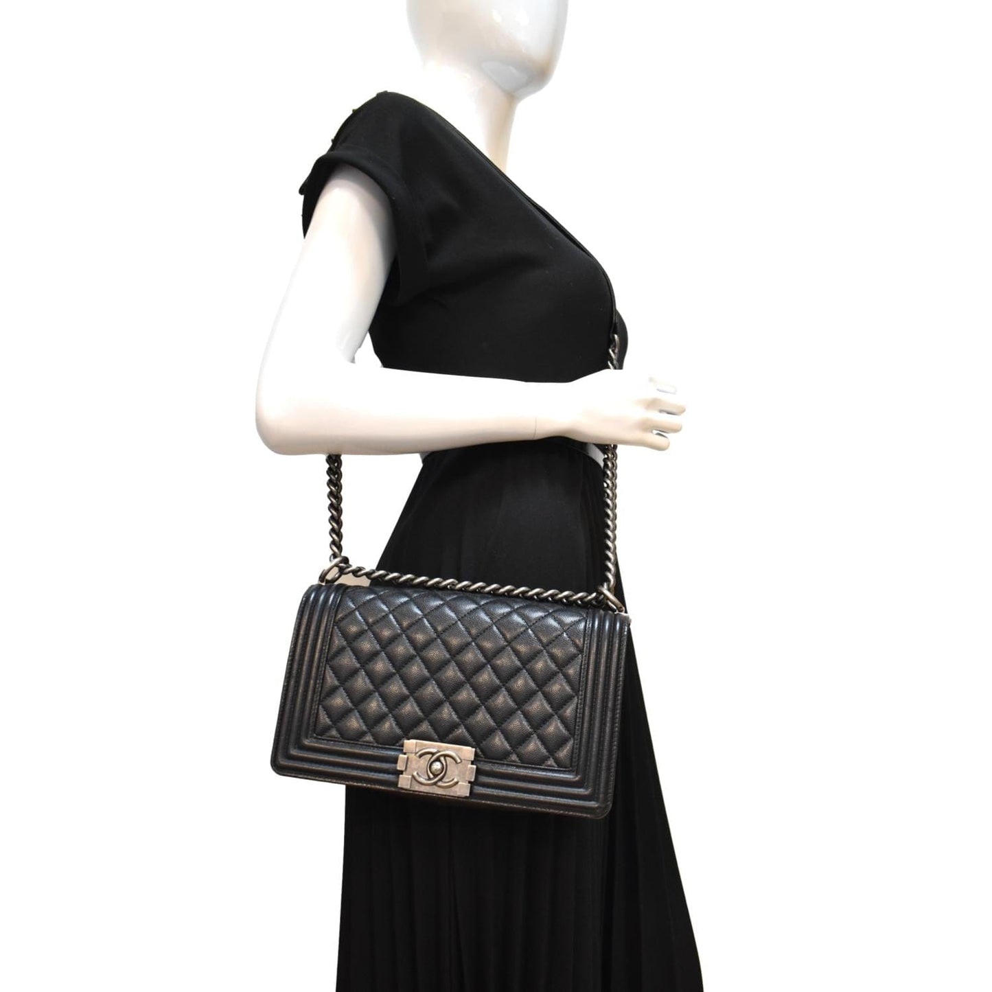 CHANEL Medium Boy Flap Caviar Leather Shoulder Bag Black