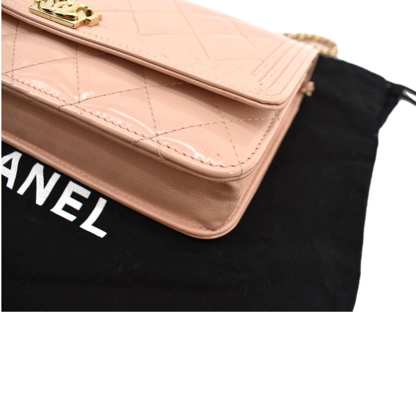 CHANEL Boy Woc Wallet on Chain Patent Leather Shoulder Bag Pink