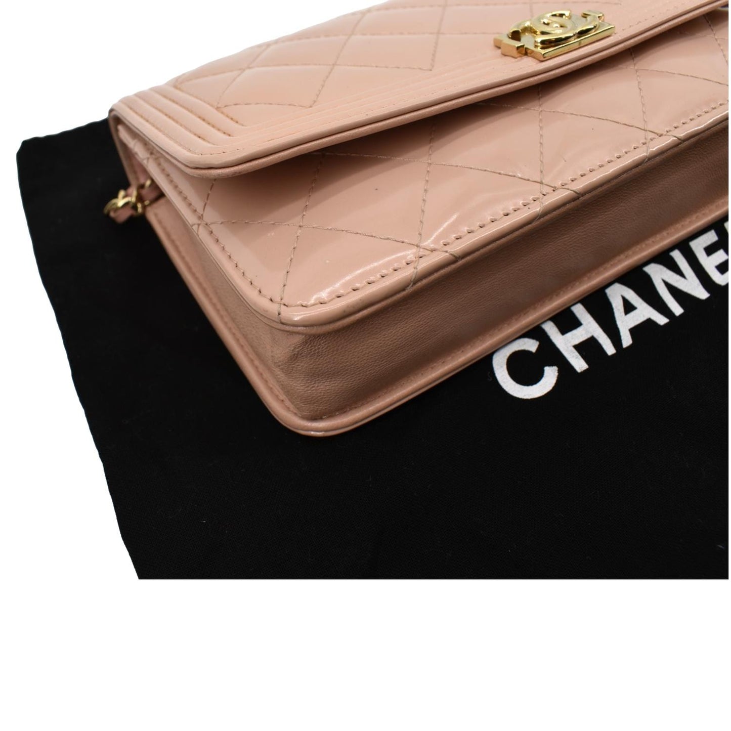 CHANEL Boy Woc Wallet on Chain Patent Leather Shoulder Bag Pink