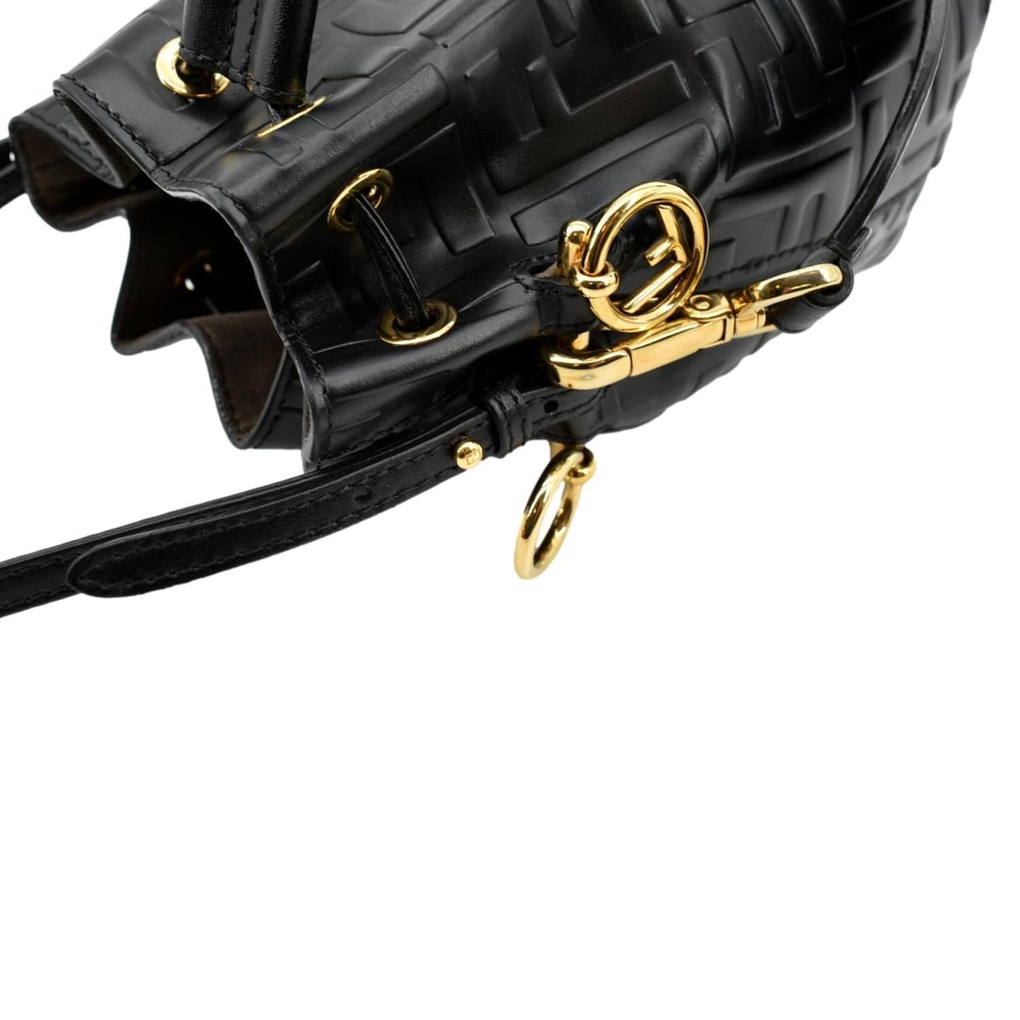 FENDI Mon Tresor Drawstring FF Leather Bucket Bag Black