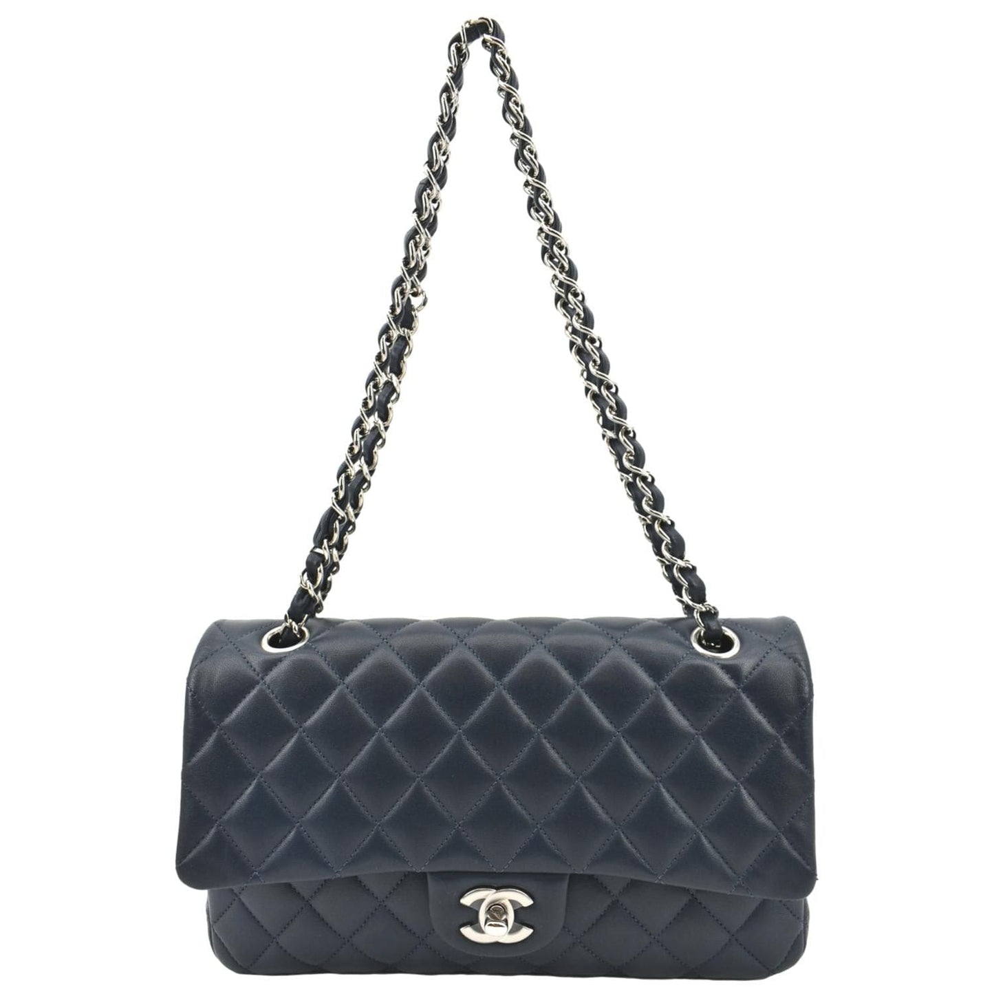 CHANEL Classic Flap Medium Leather Shoulder Bag Blue