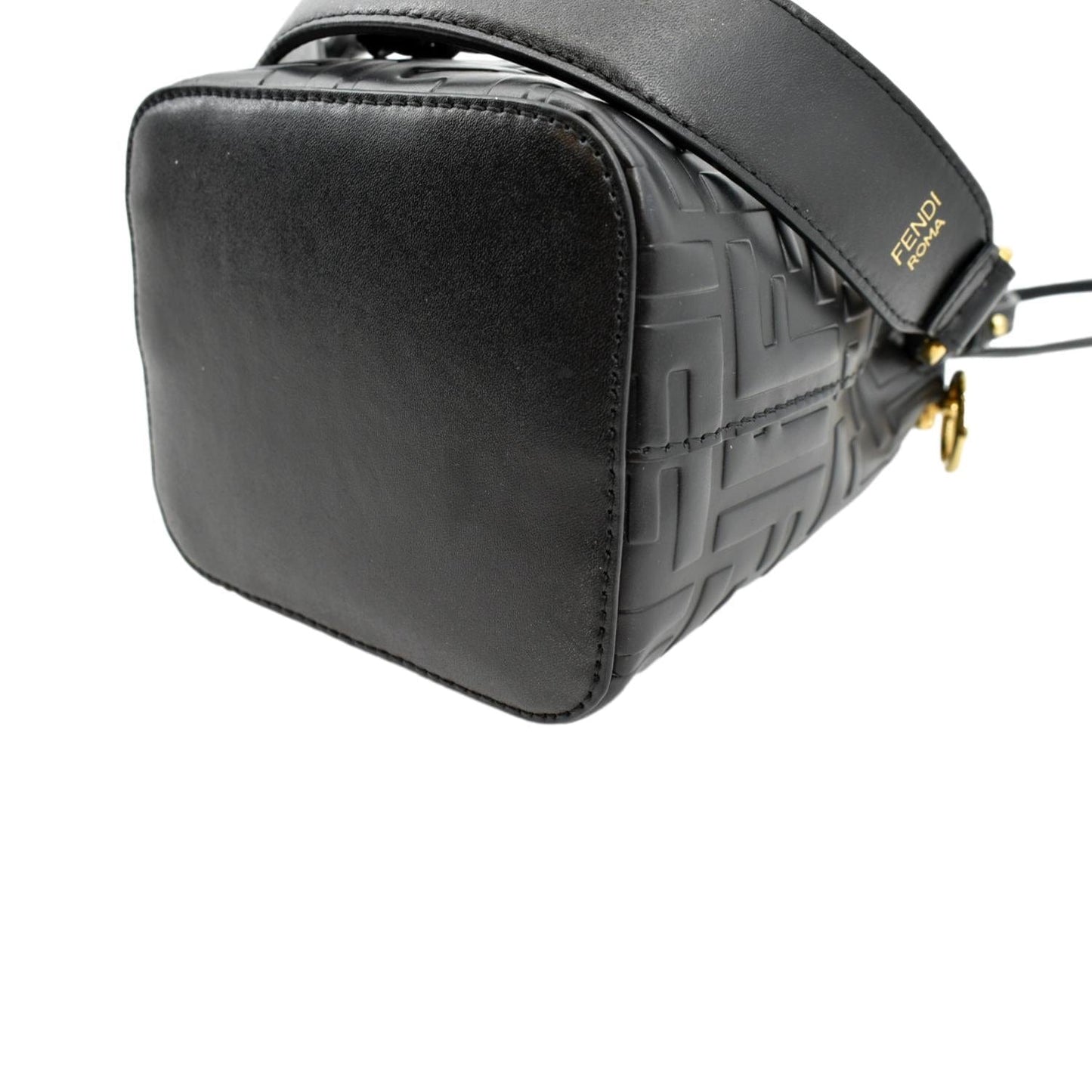 FENDI Mon Tresor Drawstring FF Leather Bucket Bag Black