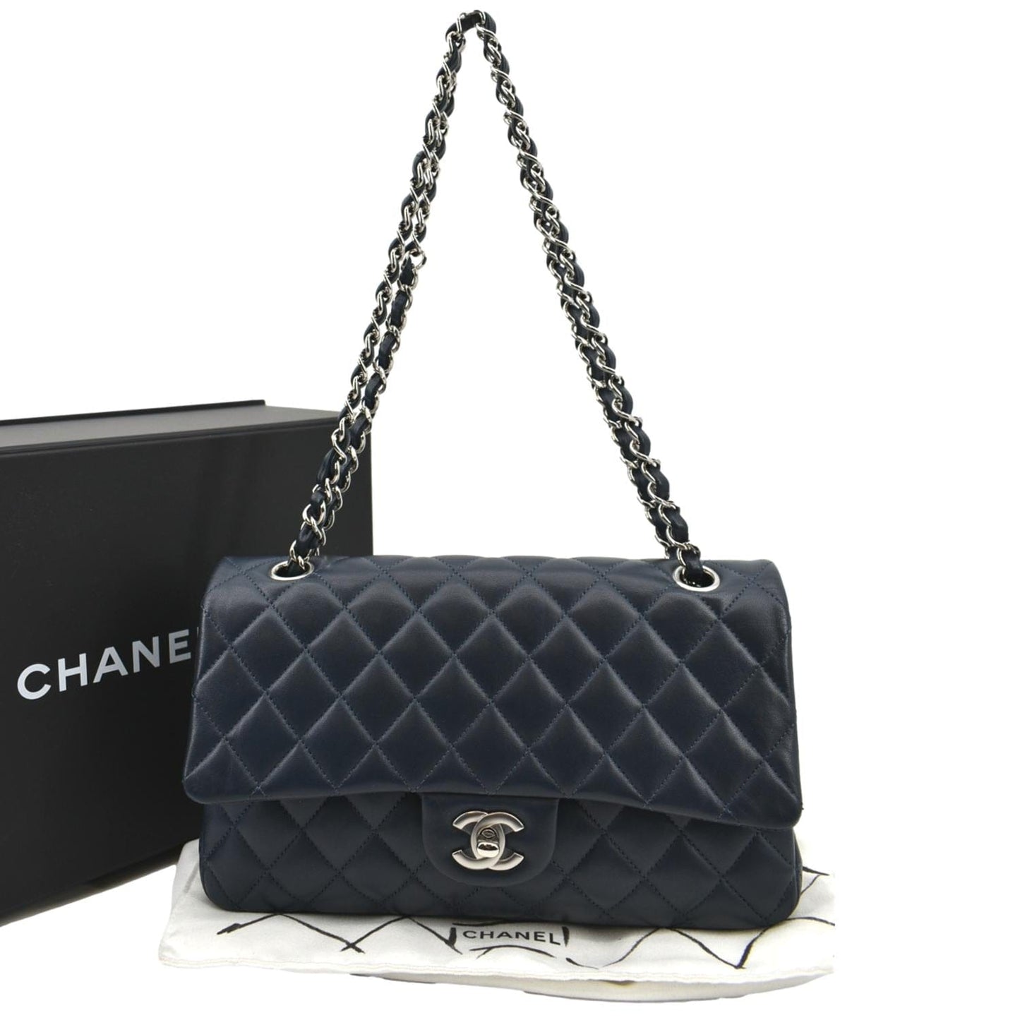 CHANEL Classic Flap Medium Leather Shoulder Bag Blue